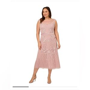 Neck Cap-Sleeve Beaded Dress